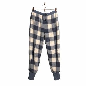 Blue Plaid Fleece Jogger Pajama Pants Loungewear •
